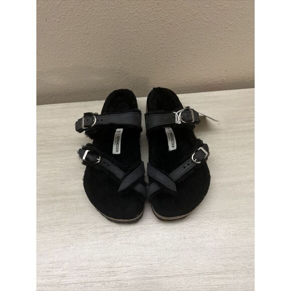 Birkenstock Mayari Shearling Sandals Womens 38 / US 7 Black Buckle Straps - Picture 3 of 12